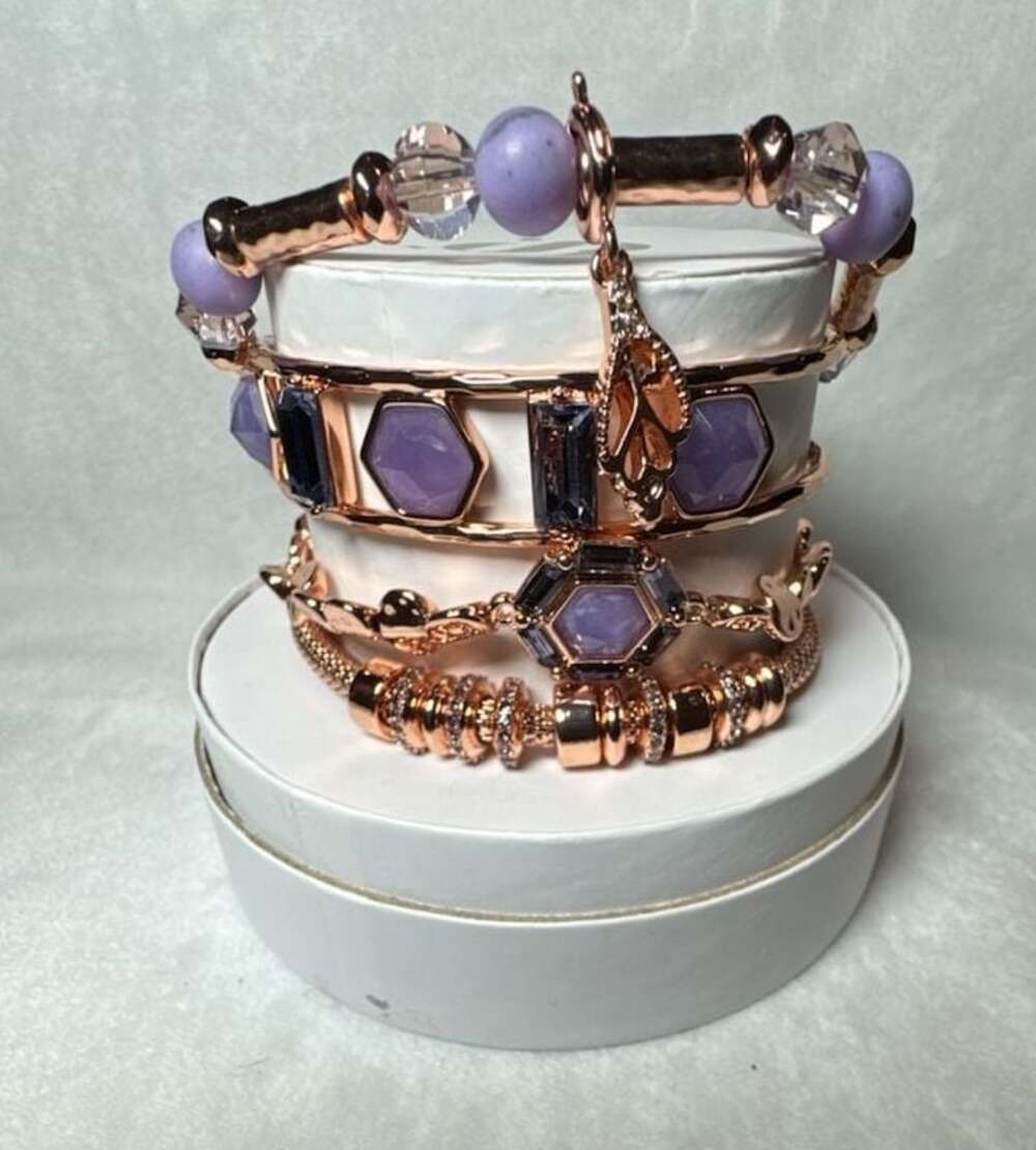 BP Treasures Found 4 Bracelet Stack Purple Lab Created Stones on Rose Gold
